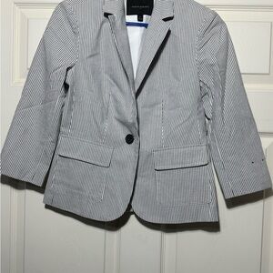 Banana Republic Black and White Pinstripe Single-Button Blazer